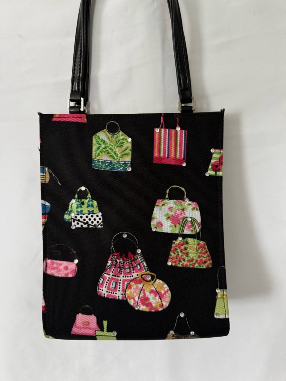 Adorable “purse print ” black structured mini tote